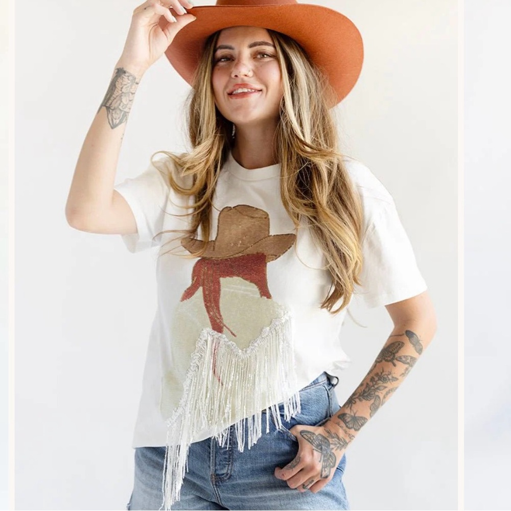 Flea Style Cowgirl With Red Hair Bling Top | Size L | NWOT